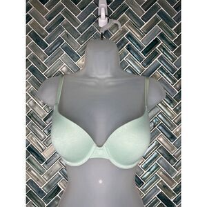 VICTORIA'S SECRET PADDED PERFECT COVERAGE MARLED MINT GREEN UNDERWIRE BRA 32D